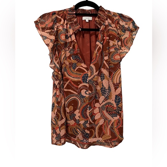 ALC Hayley Silk-Blend Short Sleeve Slip On Top with Metallic Details (Size 6) - Picture 1 of 9